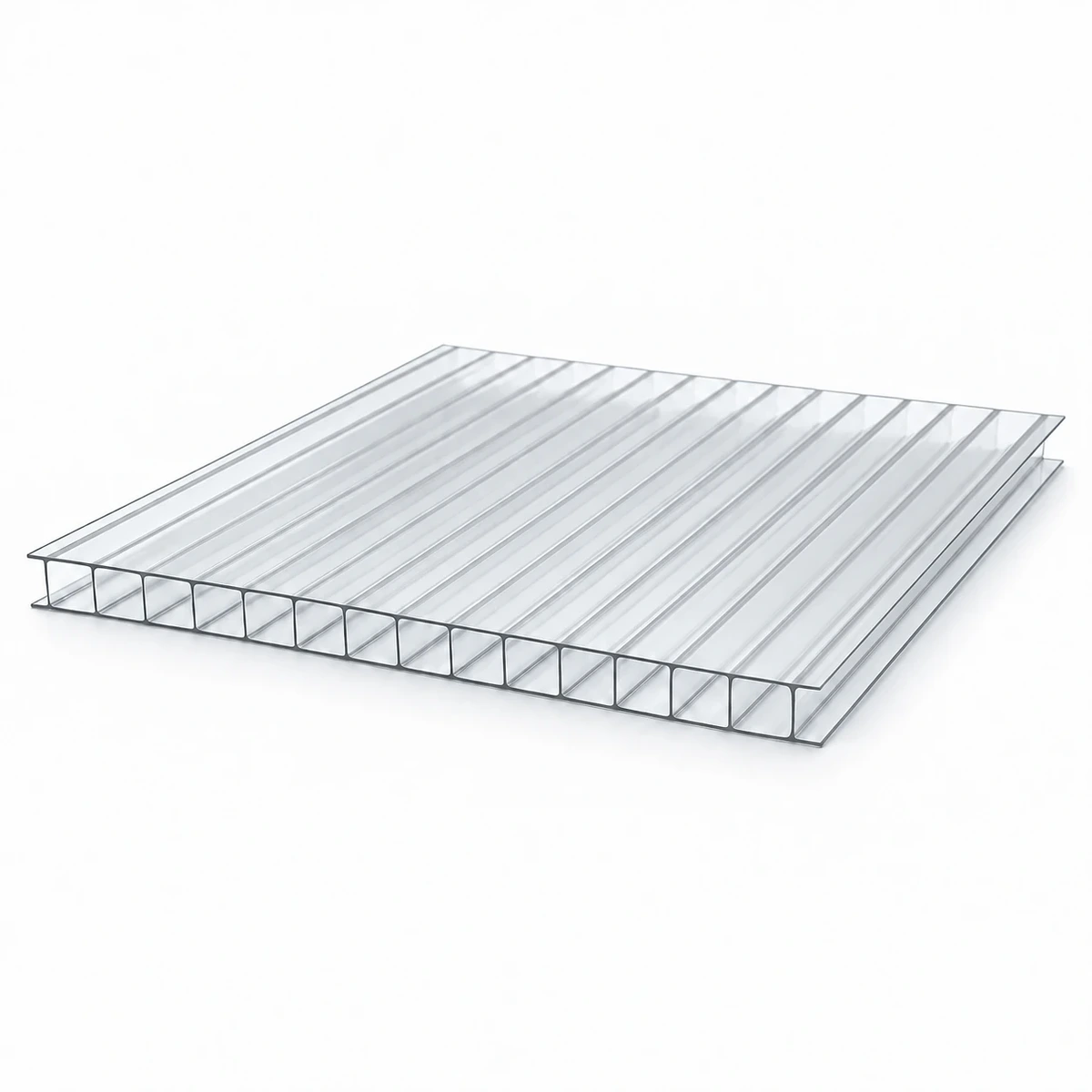 Mẫu tấm Polycarbonate rỗng Trắng trong, thể hiện bề mặt và cạnh khoang rỗng