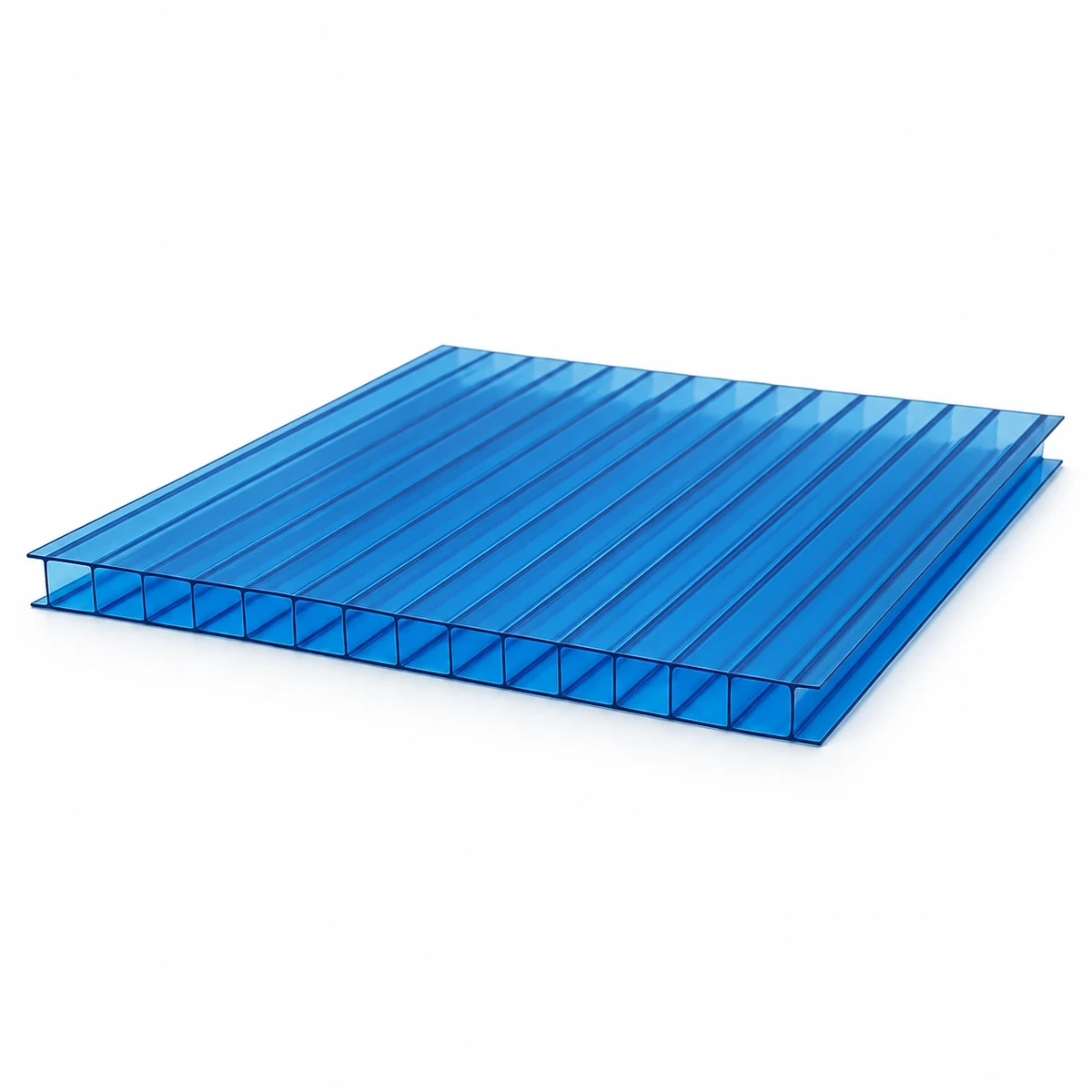 Mẫu tấm Polycarbonate rỗng Xanh hồ, thể hiện bề mặt và cạnh khoang rỗng