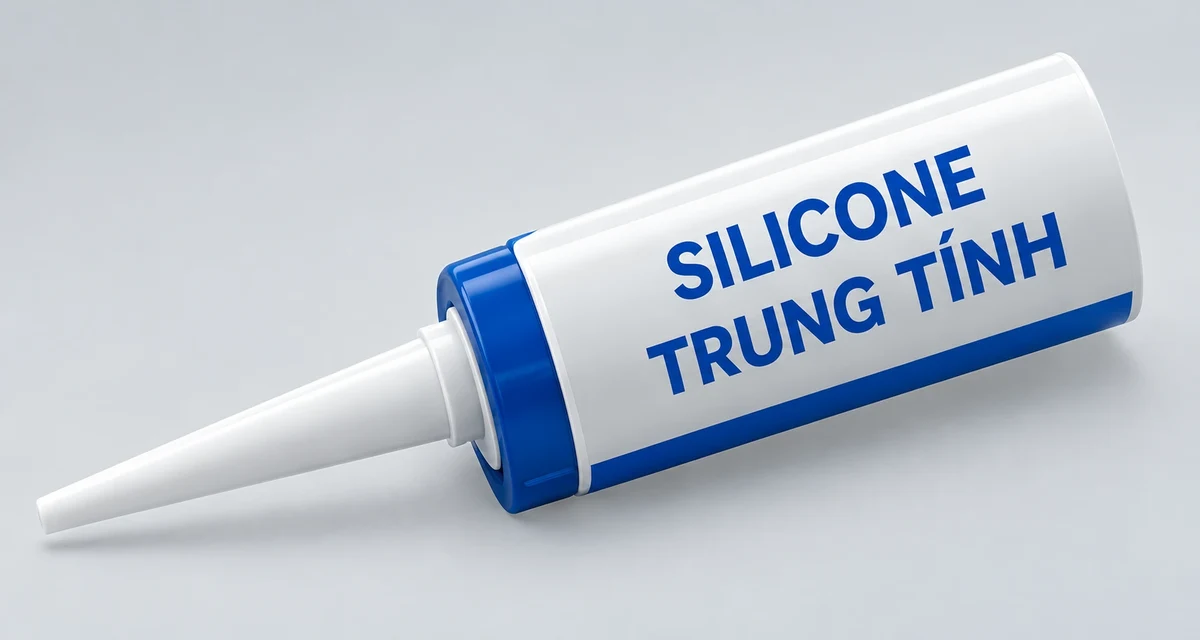 Tuýp silicone trung tính dùng trong minh họa hướng dẫn lắp đặt.
